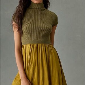 Anthropologie Olive Green Ribbed Knit Dress